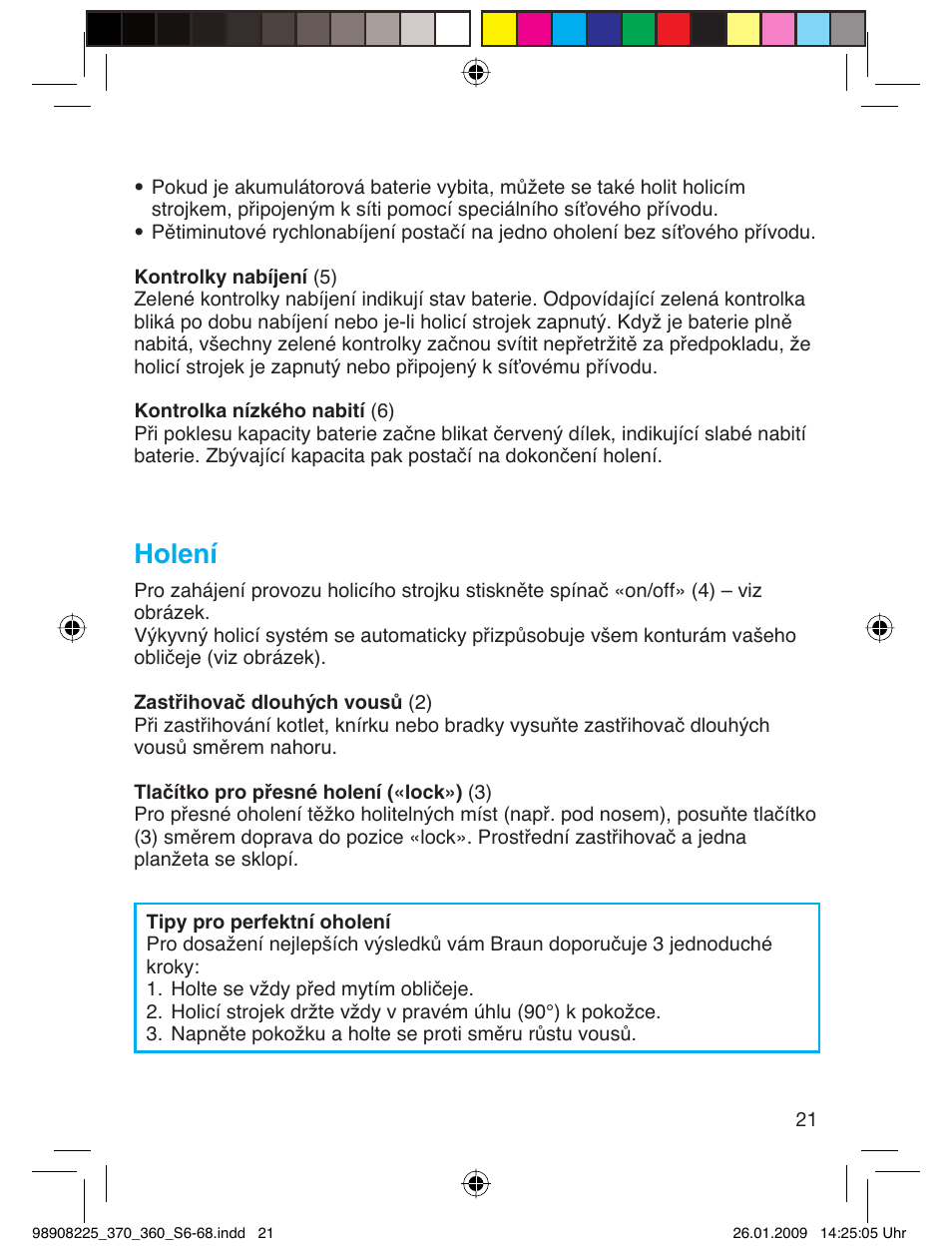 Holení | Braun 370 Series 3 User Manual | Page 20 / 62