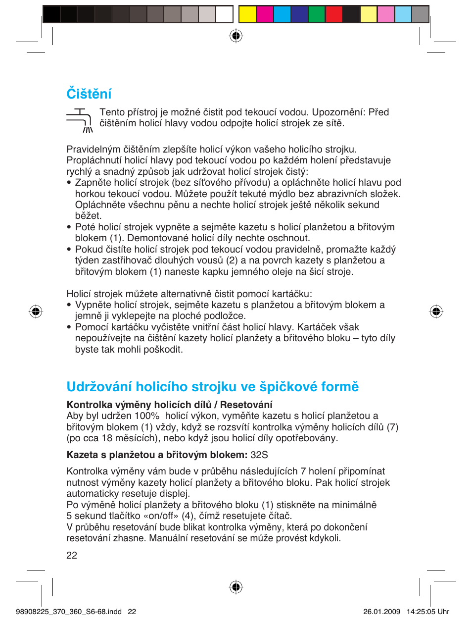 Čištění, Udržování holicího strojku ve špičkové formě | Braun 370 Series 3 User Manual | Page 21 / 62