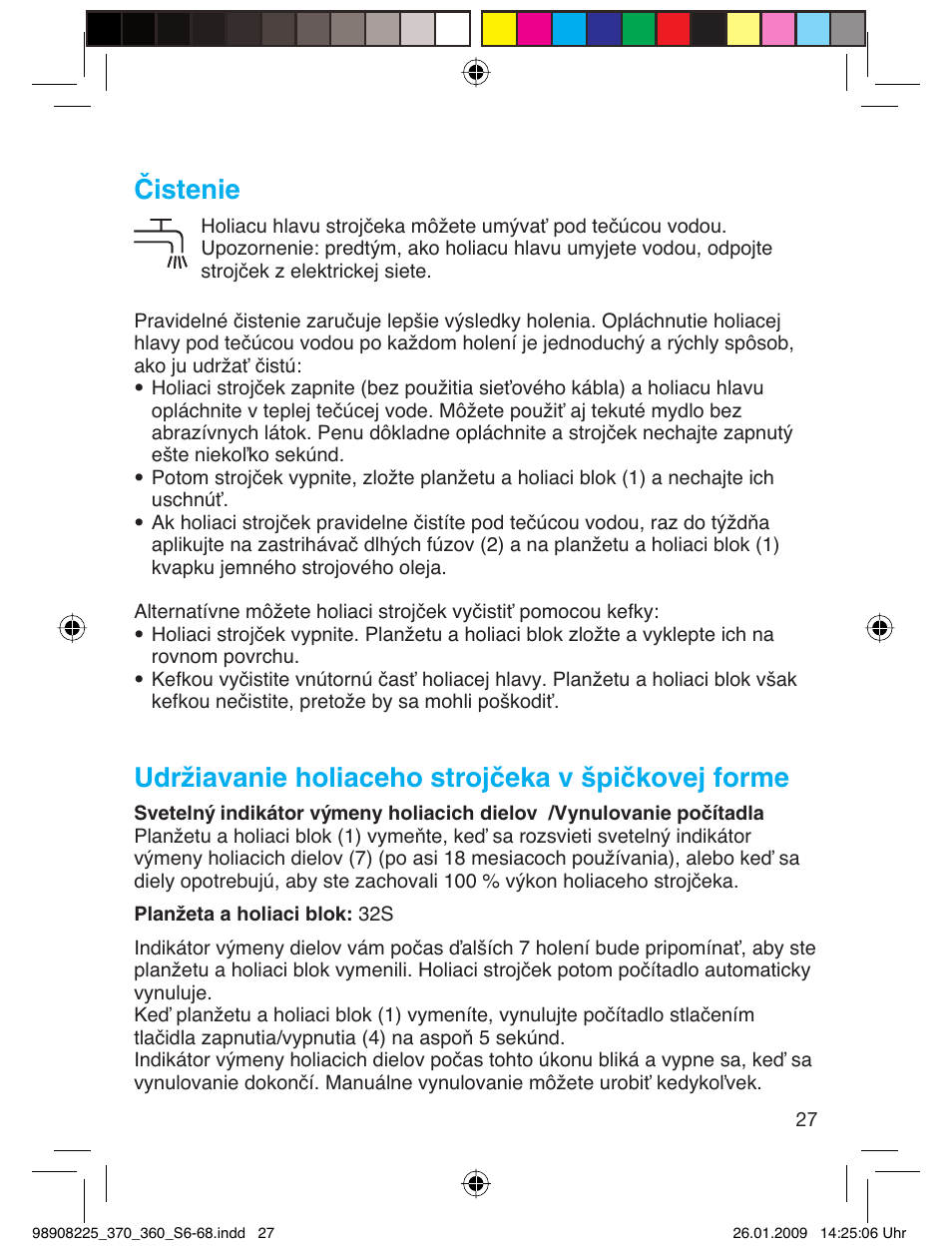 Čistenie, Udržiavanie holiaceho strojčeka v špičkovej forme | Braun 370 Series 3 User Manual | Page 26 / 62