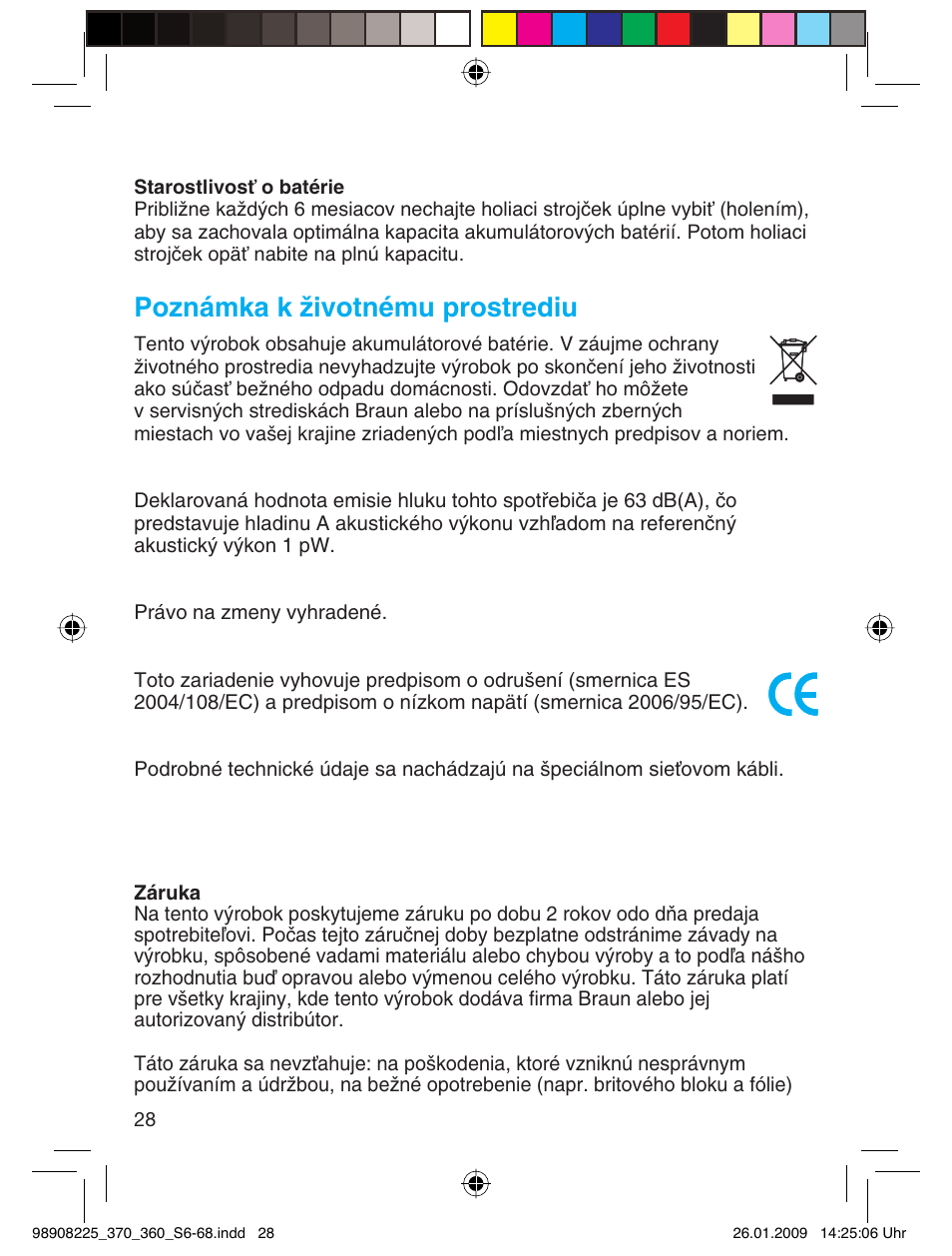 Poznámka k životnému prostrediu | Braun 370 Series 3 User Manual | Page 27 / 62