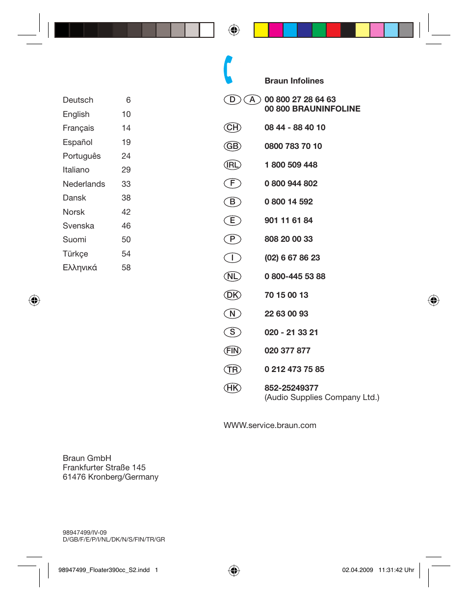 Braun 350cc Series 3 User Manual | Page 2 / 64