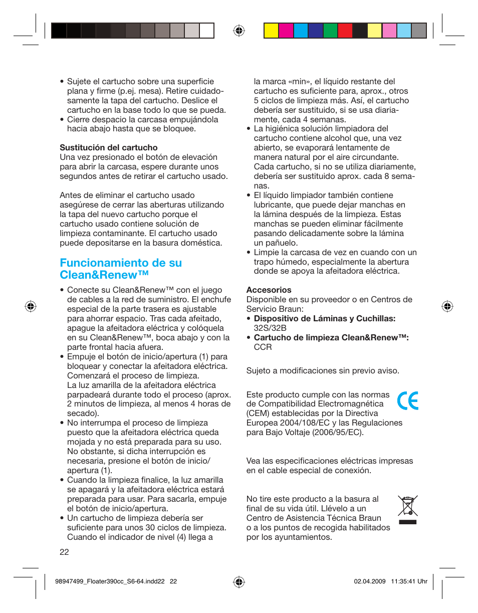 Funcionamiento de su clean&renew | Braun 350cc Series 3 User Manual | Page 22 / 64