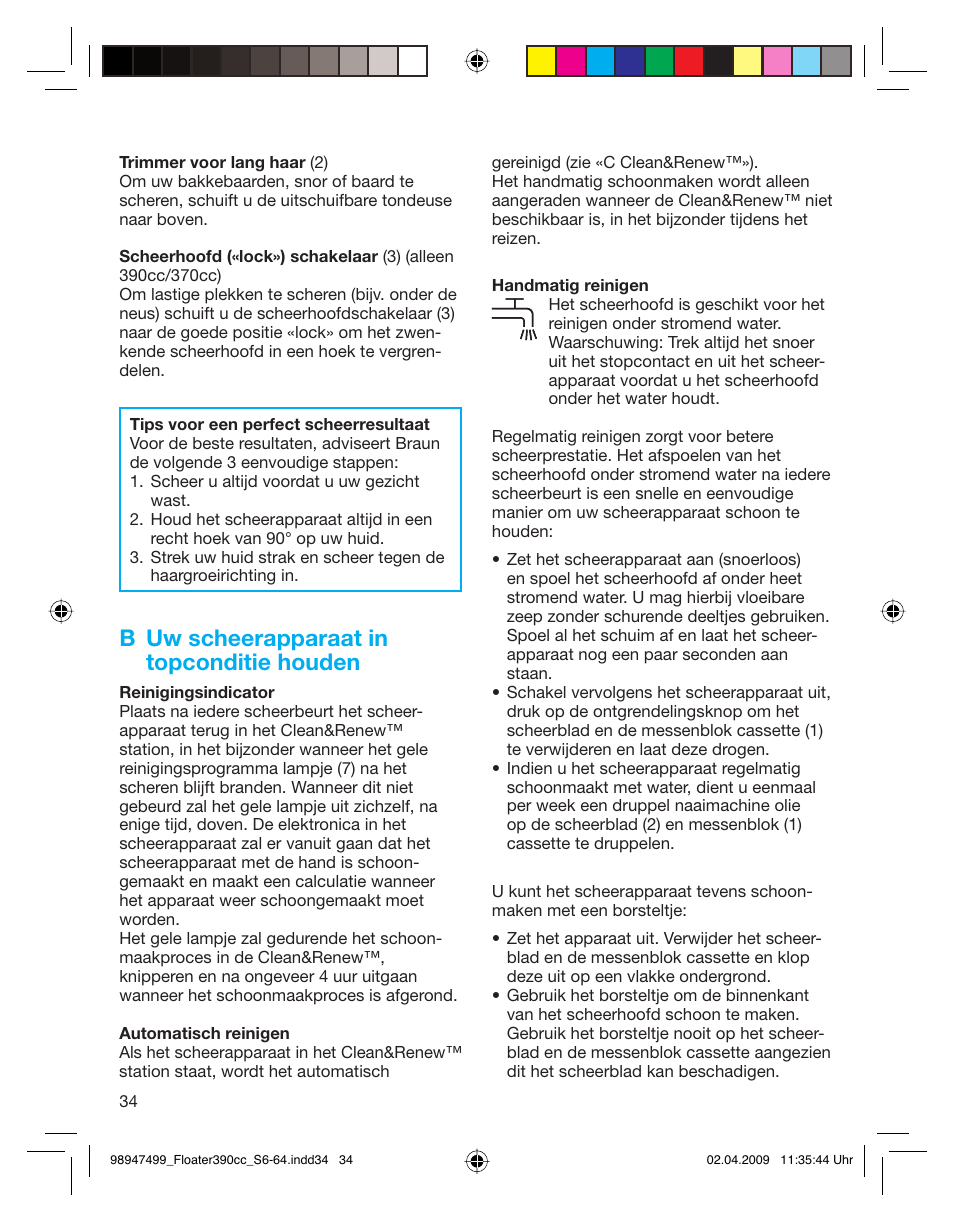 B uw scheerapparaat in topconditie houden | Braun 350cc Series 3 User Manual | Page 34 / 64
