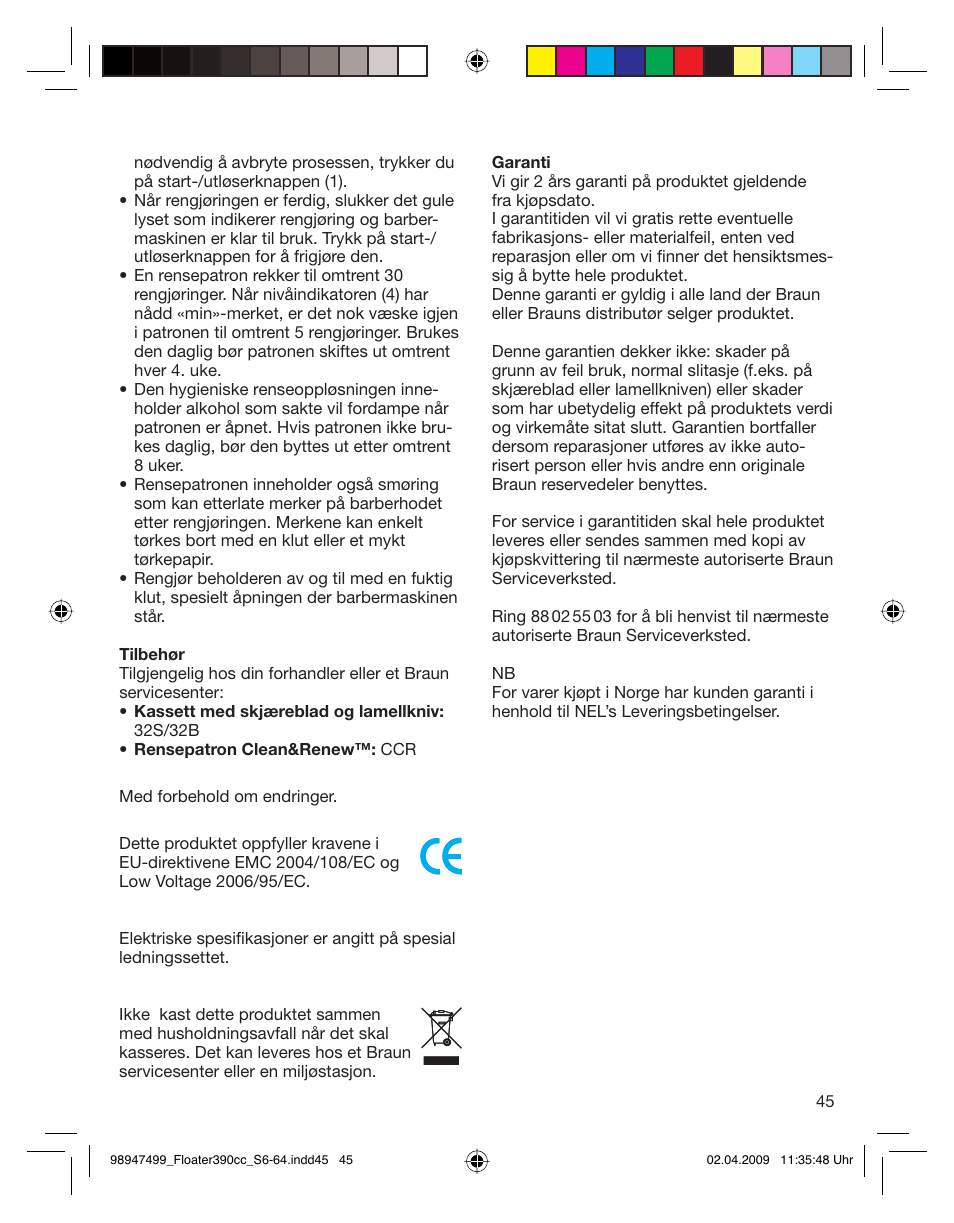 Braun 350cc Series 3 User Manual | Page 45 / 64