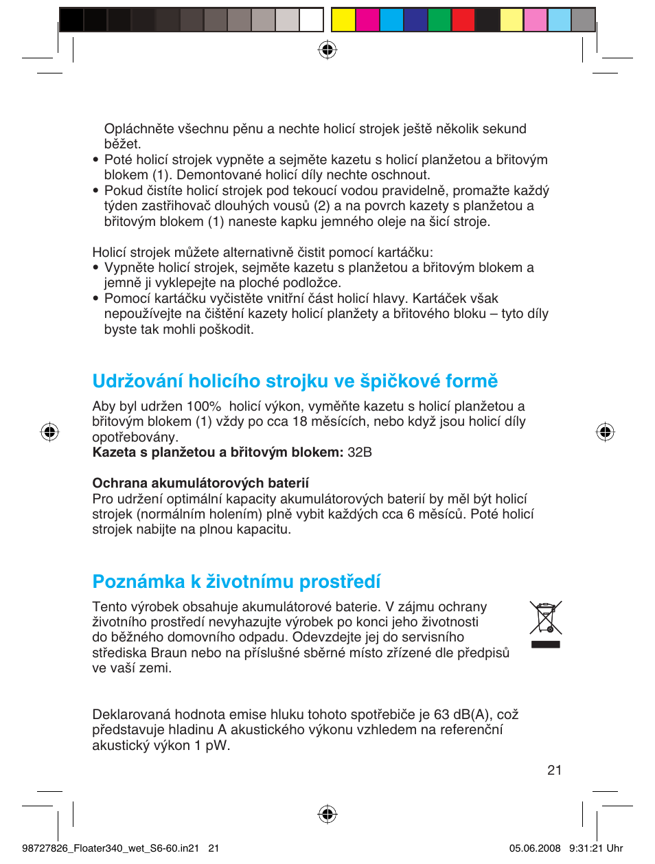 Udržování holicího strojku ve špičkové formě, Poznámka k životnímu prostředí | Braun 340 Series 3  RU User Manual | Page 20 / 56