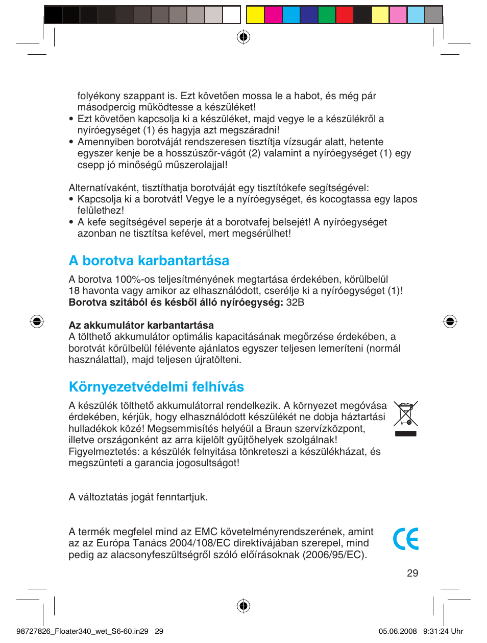 A borotva karbantartása, Környezetvédelmi felhívás | Braun 340 Series 3  RU User Manual | Page 28 / 56
