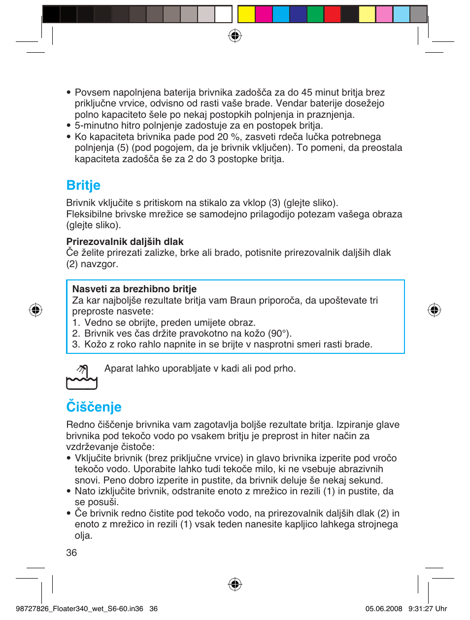 Britje, Čiščenje | Braun 340 Series 3  RU User Manual | Page 35 / 56
