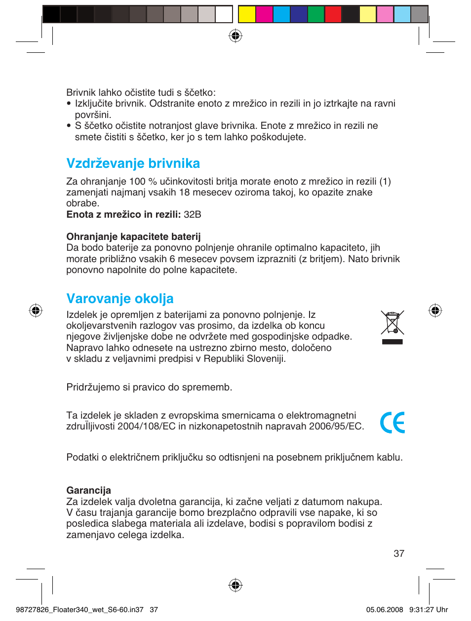 Vzdrževanje brivnika, Varovanje okolja | Braun 340 Series 3  RU User Manual | Page 36 / 56