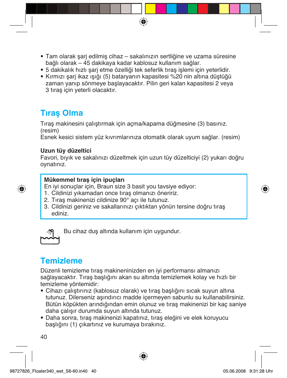 Tıraş olma, Temizleme | Braun 340 Series 3  RU User Manual | Page 39 / 56