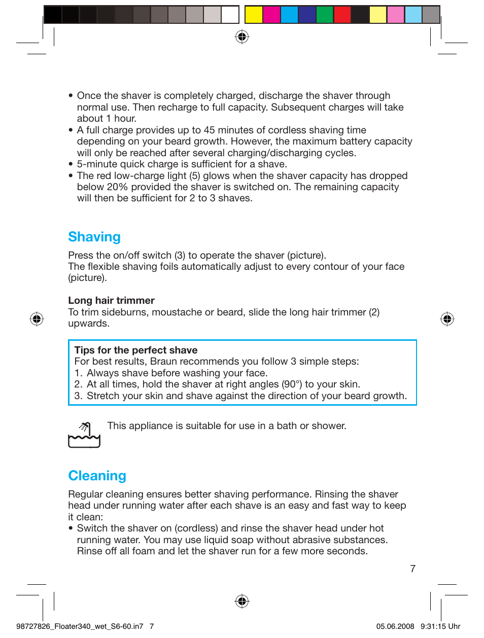 Shaving, Cleaning | Braun 340 Series 3  RU User Manual | Page 6 / 56
