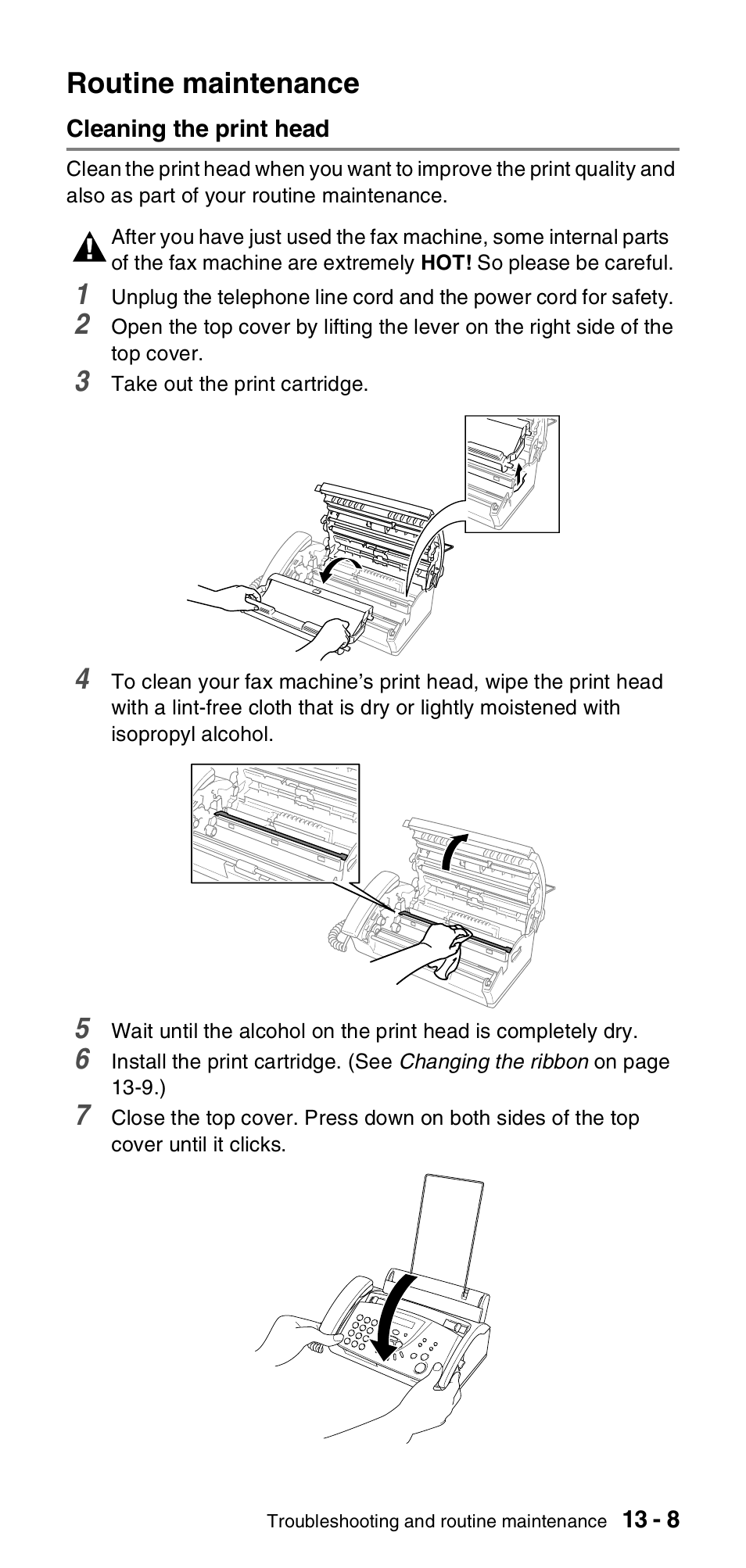 Routine maintenance, Cleaning the print head, Routine maintenance -8 | Cleaning the print head -8 | Brother FAX-T106 User Manual | Page 105 / 119