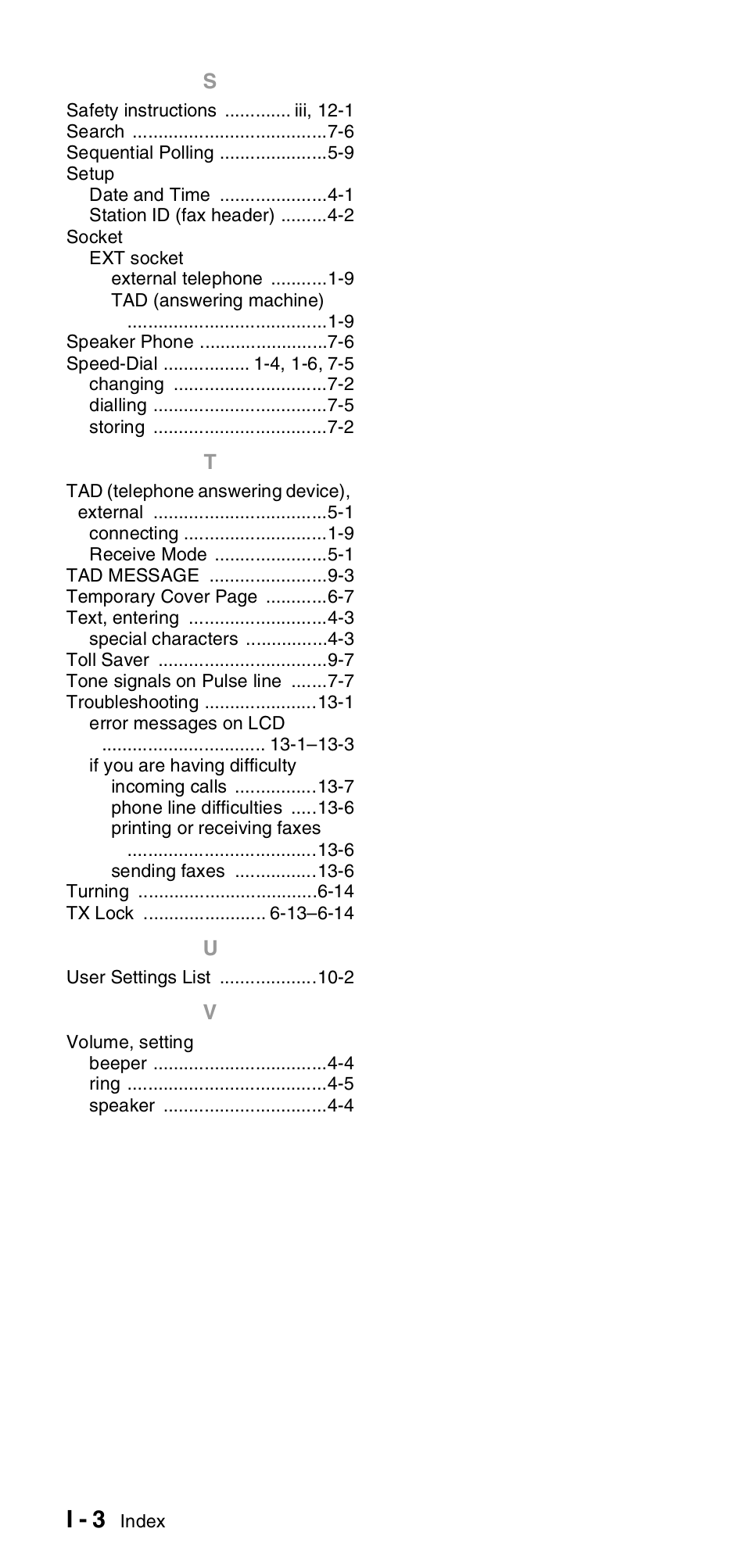 I - 3 | Brother FAX-T106 User Manual | Page 116 / 119