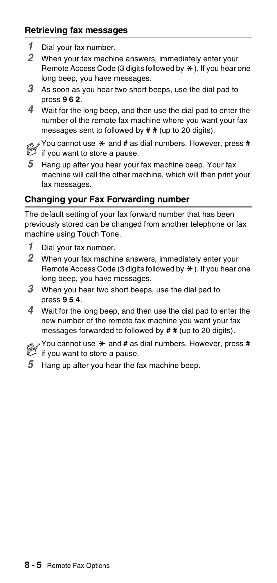 Retrieving fax messages, Changing your fax forwarding number | Brother FAX-T106 User Manual | Page 80 / 119