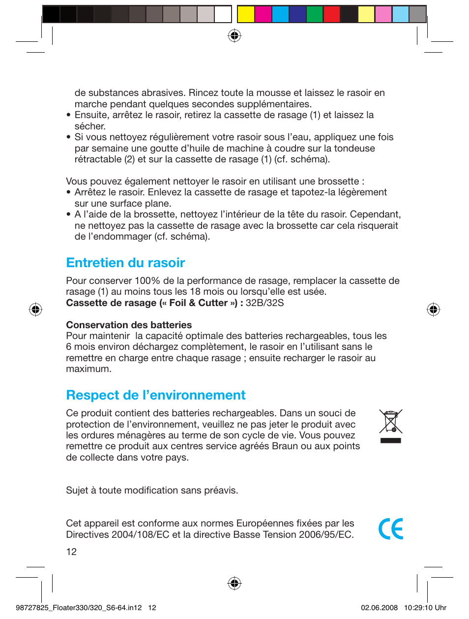Entretien du rasoir, Respect de l’environnement | Braun 330-5776 Series 3 User Manual | Page 11 / 58