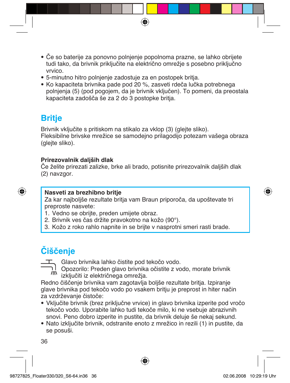 Britje, Čiščenje | Braun 330-5776 Series 3 User Manual | Page 35 / 58