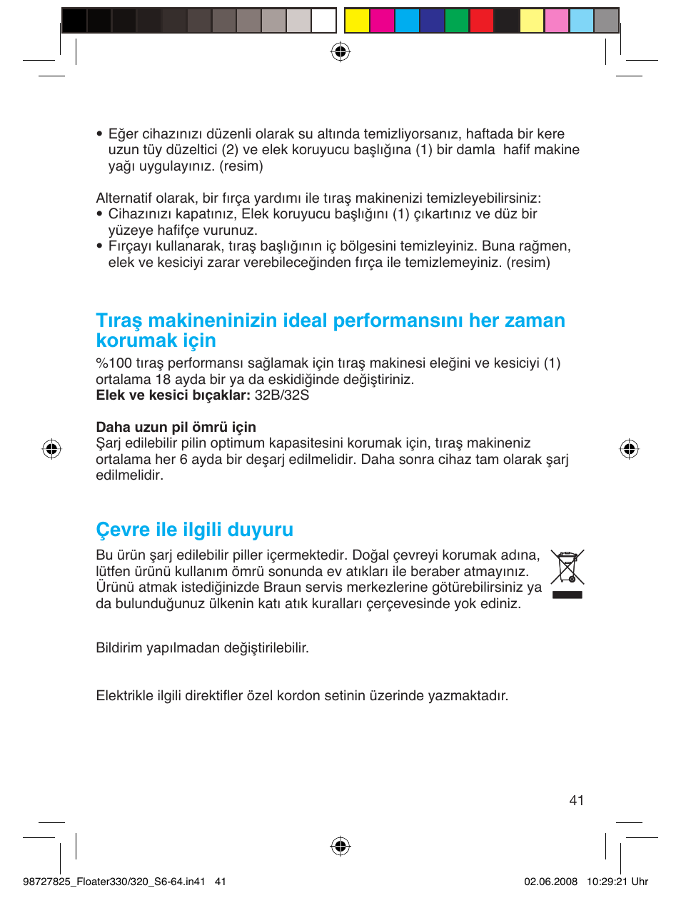 Çevre ile ilgili duyuru | Braun 330-5776 Series 3 User Manual | Page 40 / 58