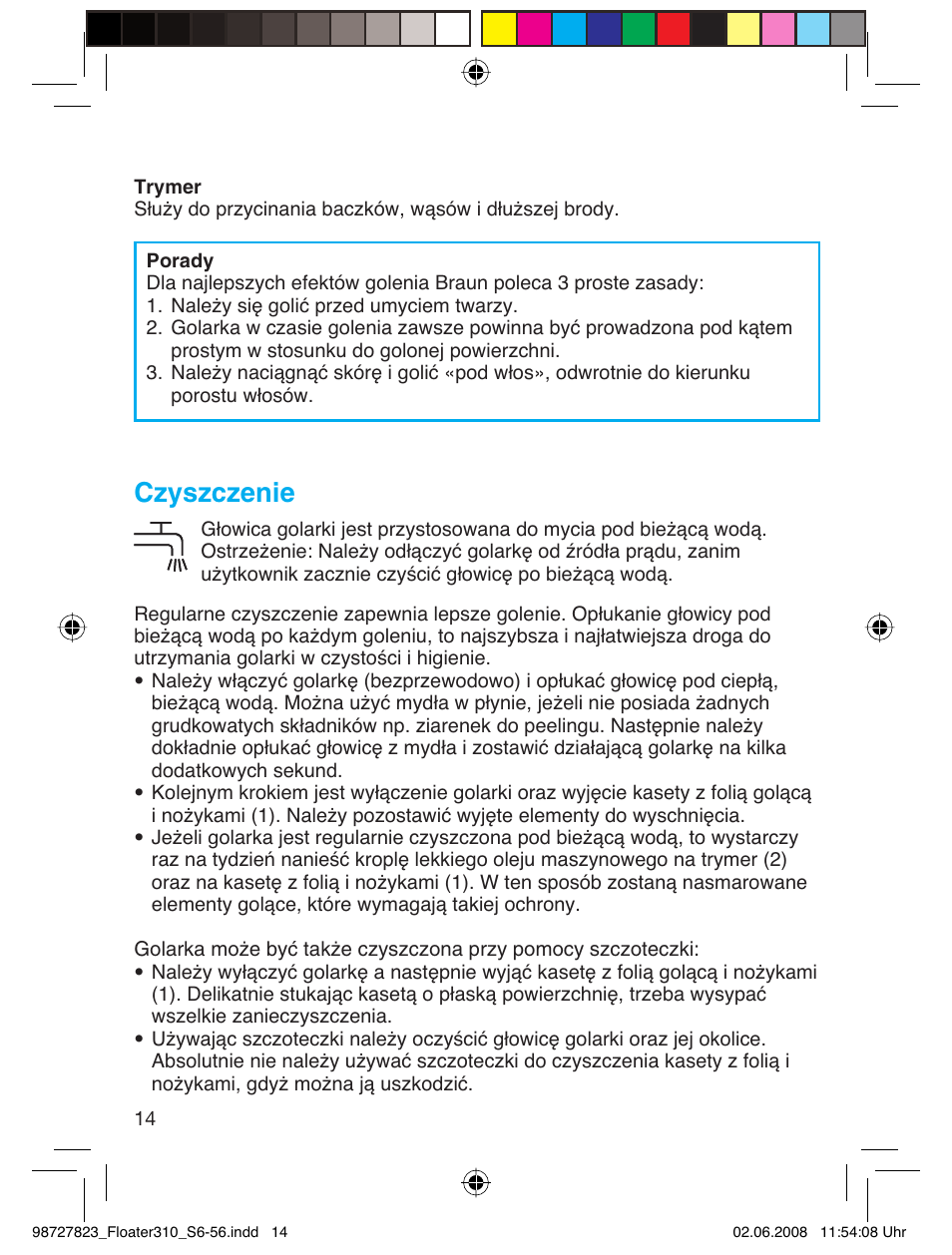 Czyszczenie | Braun 310 Series 3 User Manual | Page 13 / 51