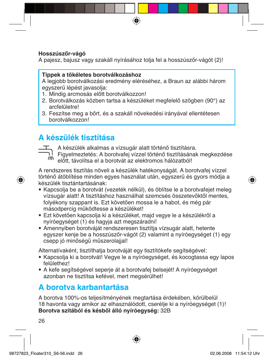 A készülék tisztítása, A borotva karbantartása | Braun 310 Series 3 User Manual | Page 25 / 51