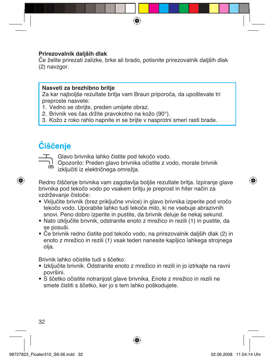 Čiščenje | Braun 310 Series 3 User Manual | Page 31 / 51