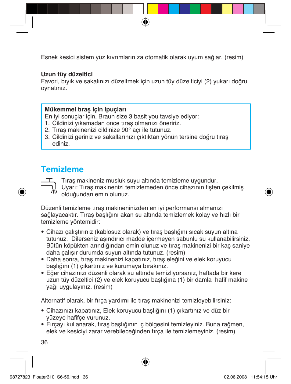 Temizleme | Braun 310 Series 3 User Manual | Page 35 / 51