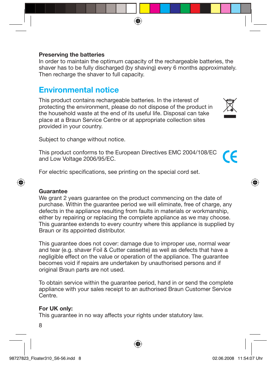 Environmental notice | Braun 310 Series 3 User Manual | Page 7 / 51