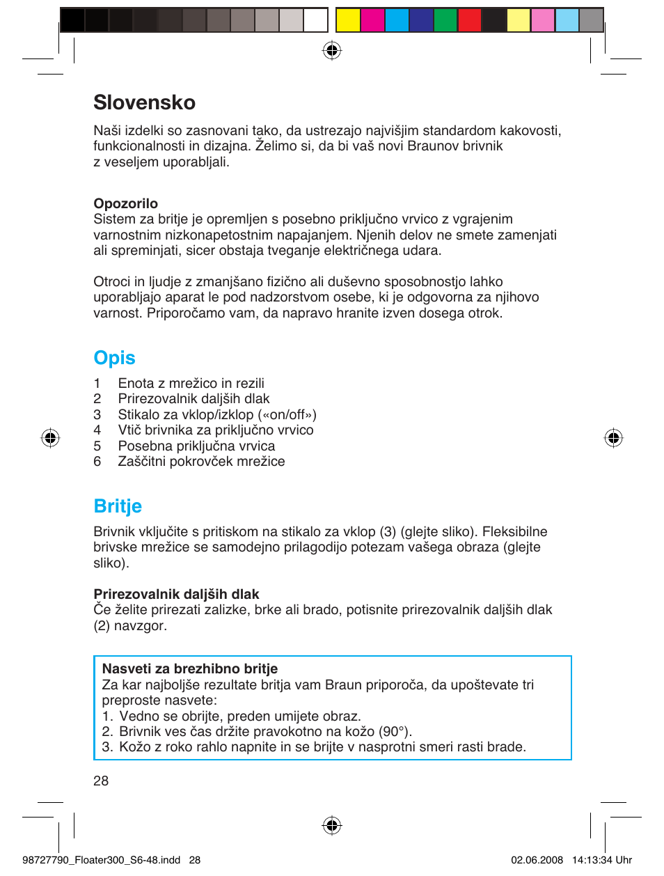 Slovensko, Opis, Britje | Braun 300 Series 3  RU User Manual | Page 27 / 45