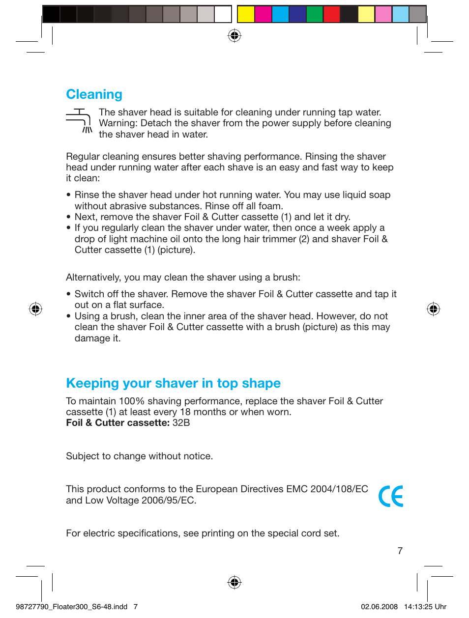 Cleaning, Keeping your shaver in top shape | Braun 300 Series 3  RU User Manual | Page 6 / 45