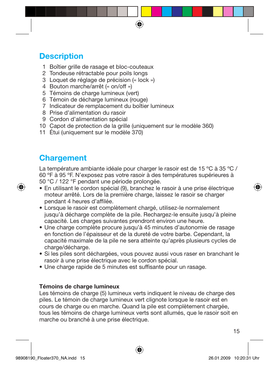 Description, Chargement | Braun 360 Series 3 User Manual | Page 14 / 25