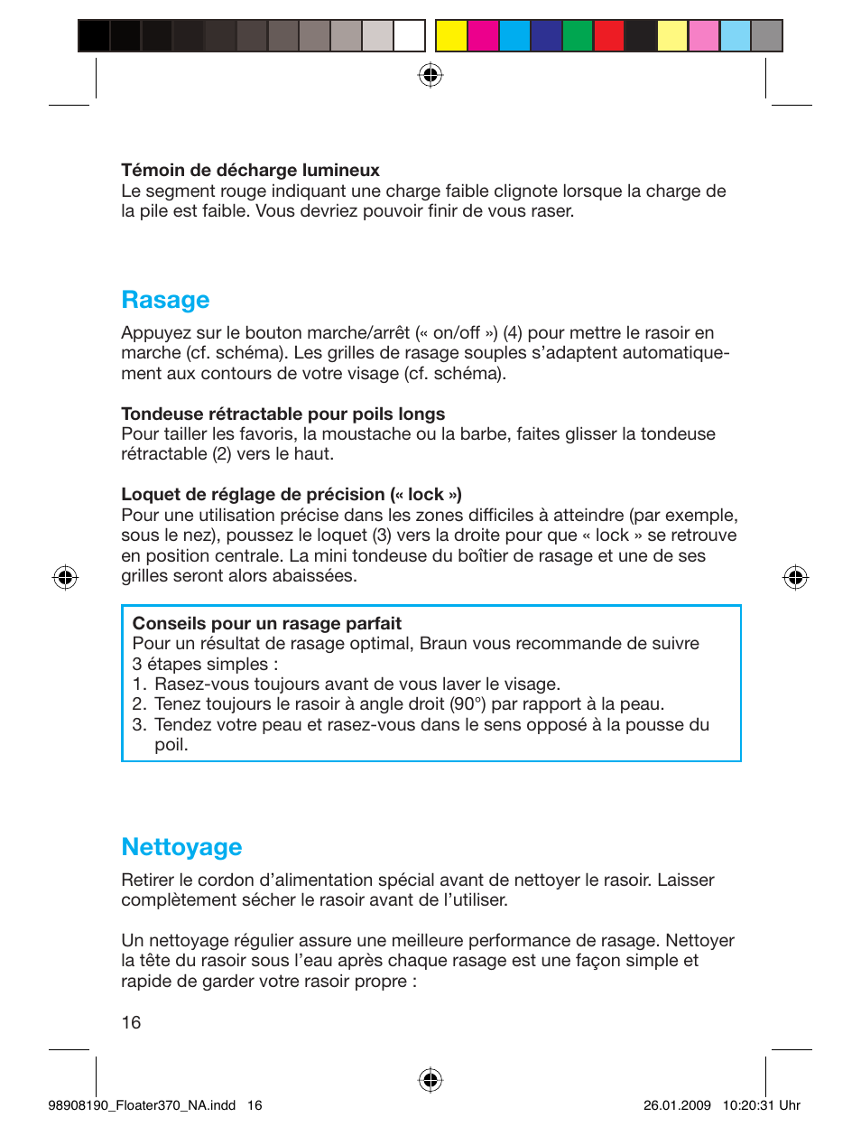 Rasage, Nettoyage | Braun 360 Series 3 User Manual | Page 15 / 25