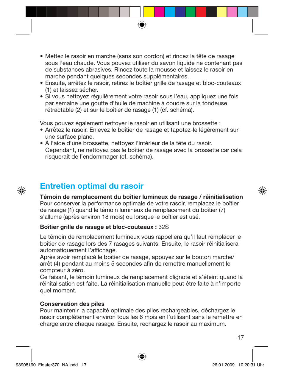 Entretien optimal du rasoir | Braun 360 Series 3 User Manual | Page 16 / 25