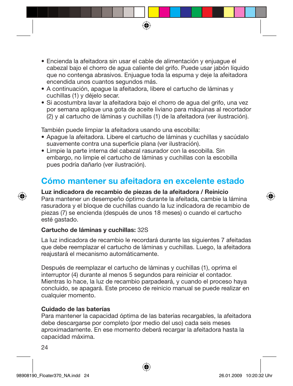 Cómo mantener su afeitadora en excelente estado | Braun 360 Series 3 User Manual | Page 23 / 25