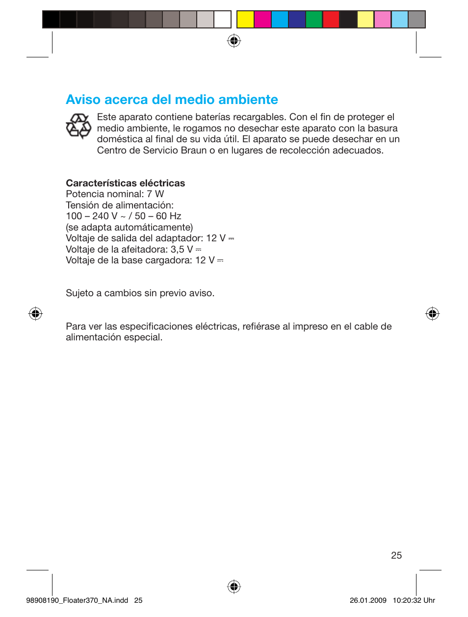 Aviso acerca del medio ambiente | Braun 360 Series 3 User Manual | Page 24 / 25