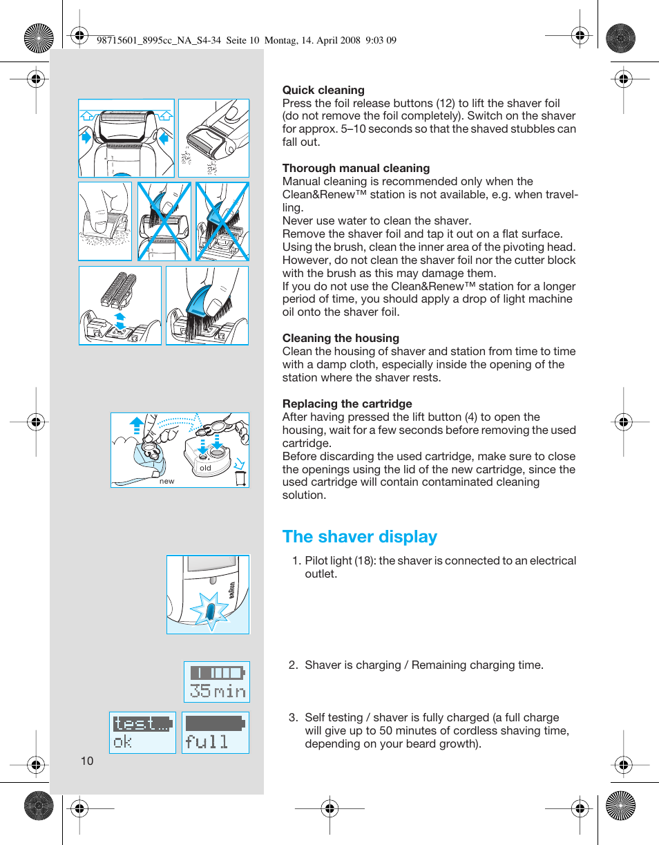 The shaver display | Braun 8995 Series 5 User Manual | Page 10 / 34