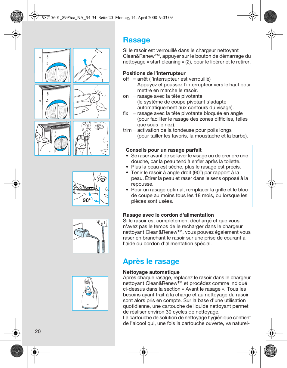 Rasage, Après le rasage | Braun 8995 Series 5 User Manual | Page 20 / 34
