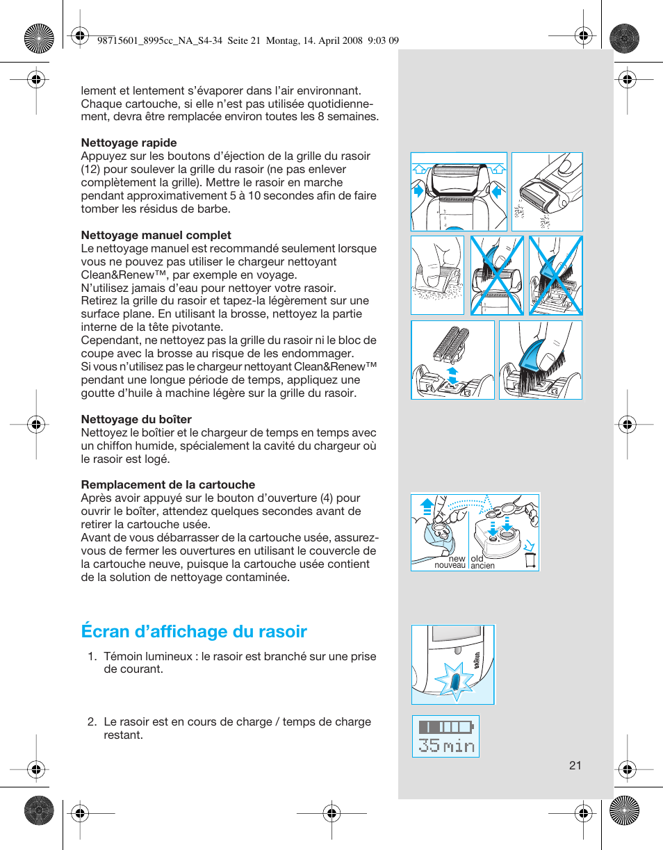 Écran d’affichage du rasoir | Braun 8995 Series 5 User Manual | Page 21 / 34