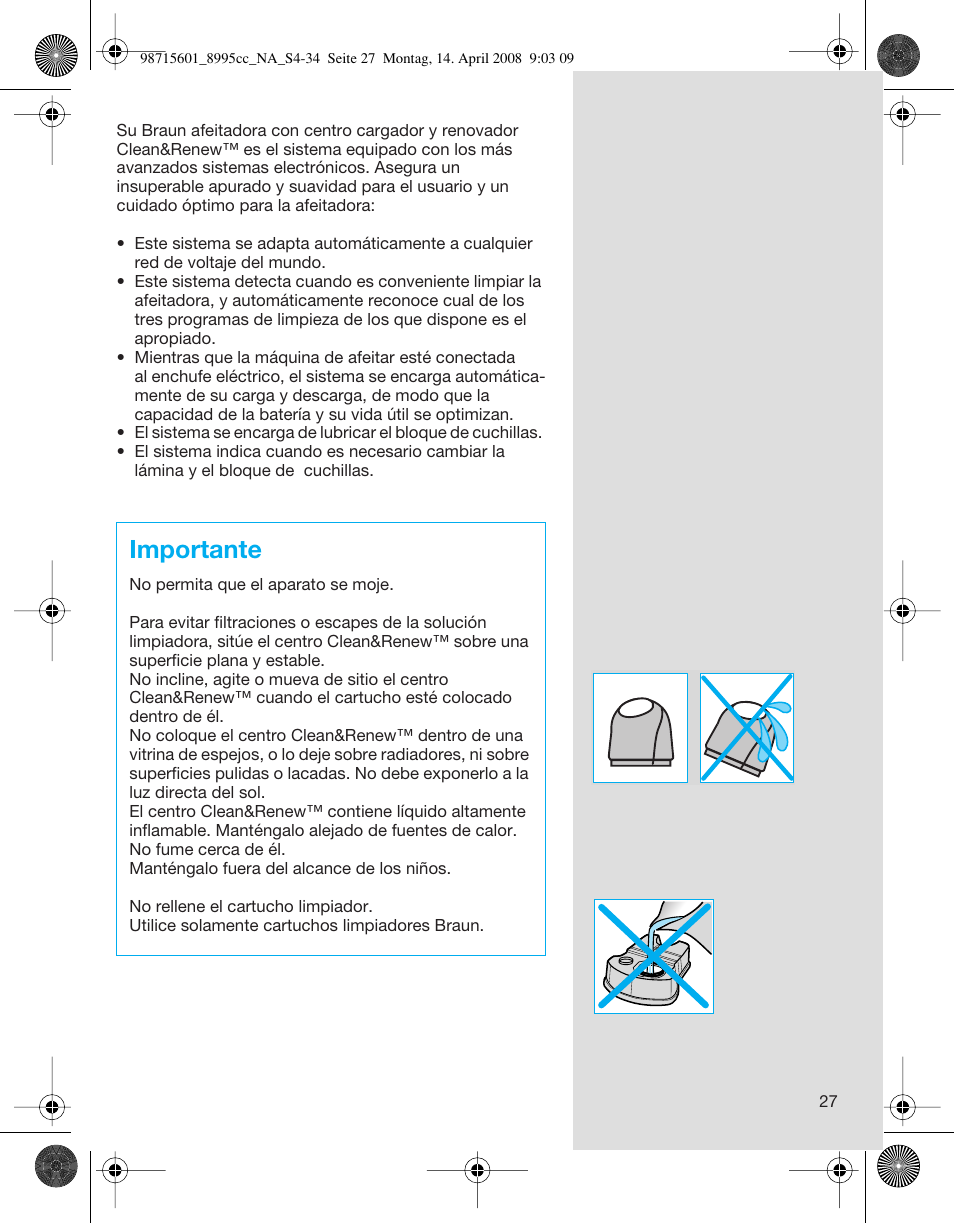 Importante | Braun 8995 Series 5 User Manual | Page 27 / 34
