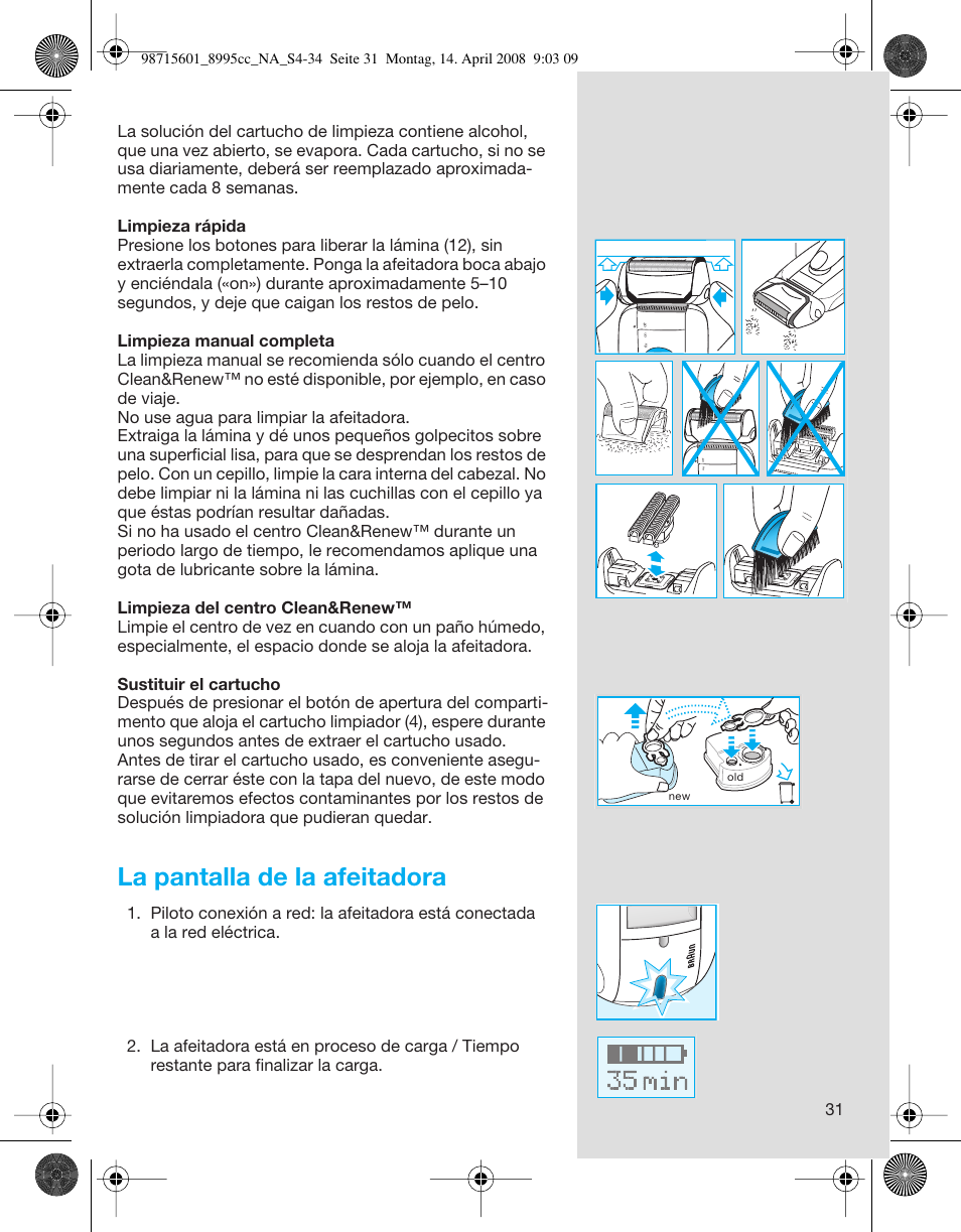 La pantalla de la afeitadora | Braun 8995 Series 5 User Manual | Page 31 / 34