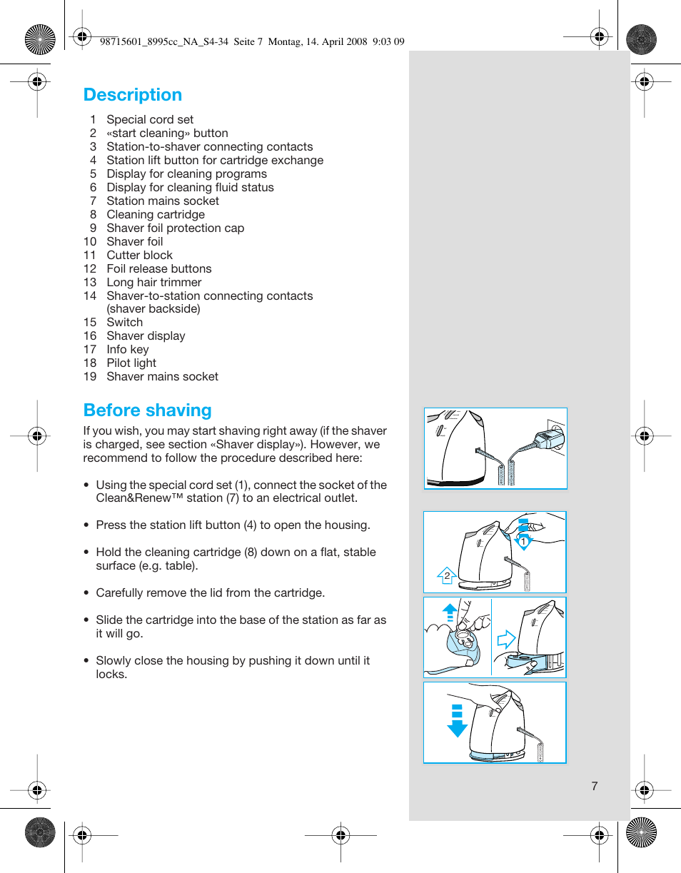 Description, Before shaving | Braun 8995 Series 5 User Manual | Page 7 / 34