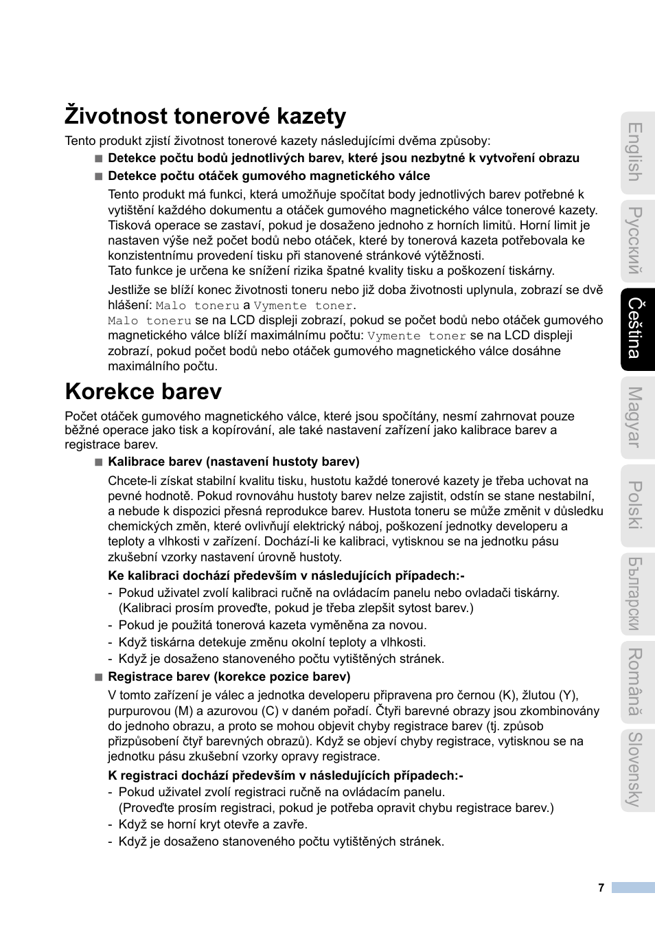 Životnost tonerové kazety, Korekce barev | Brother MFC-9140CDN User Manual | Page 7 / 23