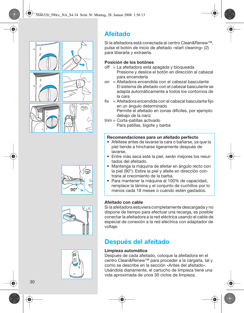 Afeitado, Después del afeitado | Braun 590cc-5646 Series 5 User Manual | Page 30 / 34