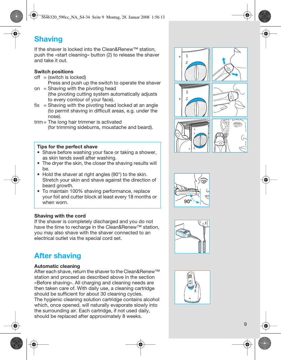 Shaving, After shaving | Braun 590cc-5646 Series 5 User Manual | Page 9 / 34