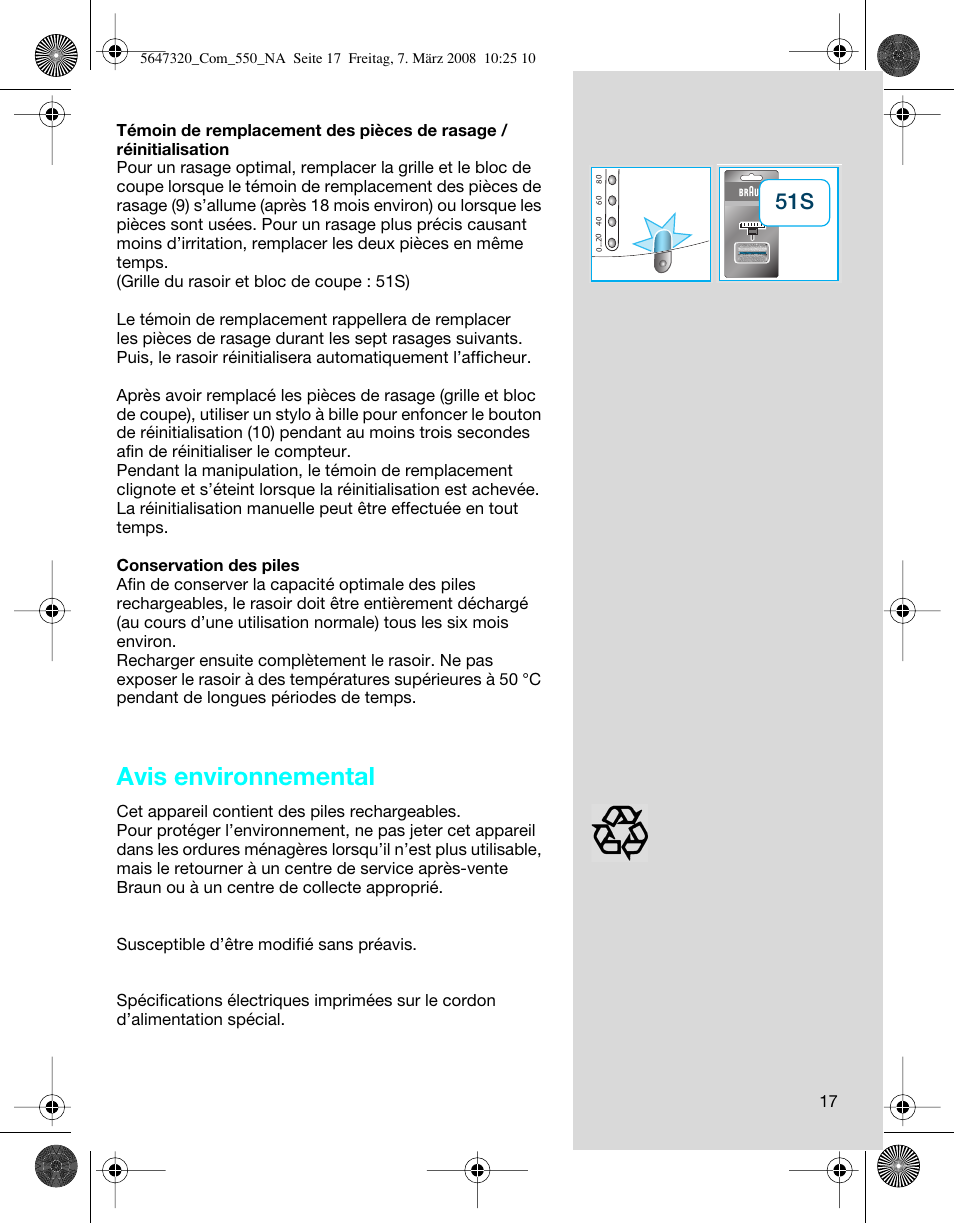 Avis environnemental | Braun 550-5647 Series 5 User Manual | Page 17 / 26