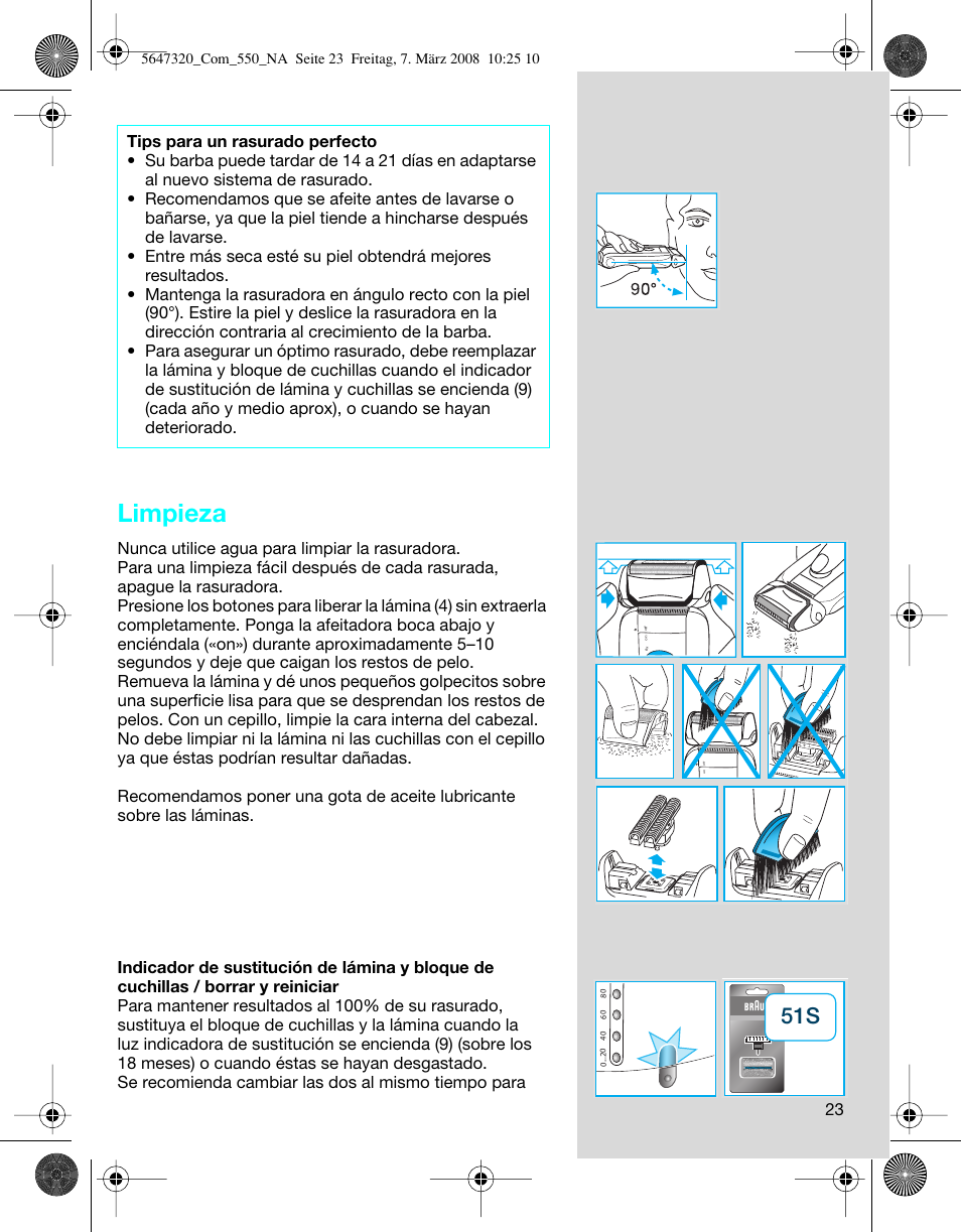 Limpieza | Braun 550-5647 Series 5 User Manual | Page 23 / 26