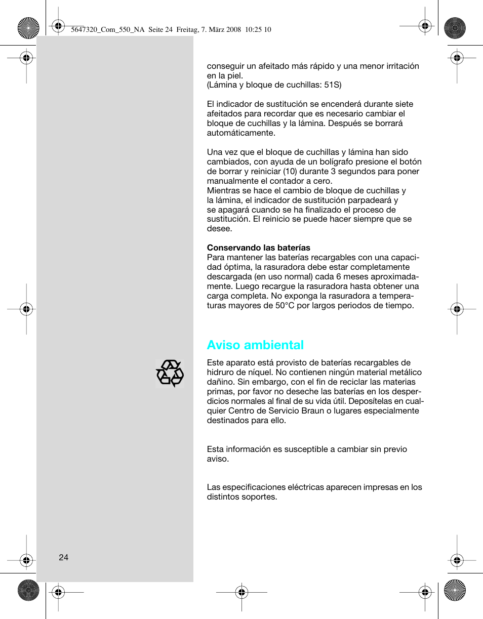 Aviso ambiental | Braun 550-5647 Series 5 User Manual | Page 24 / 26