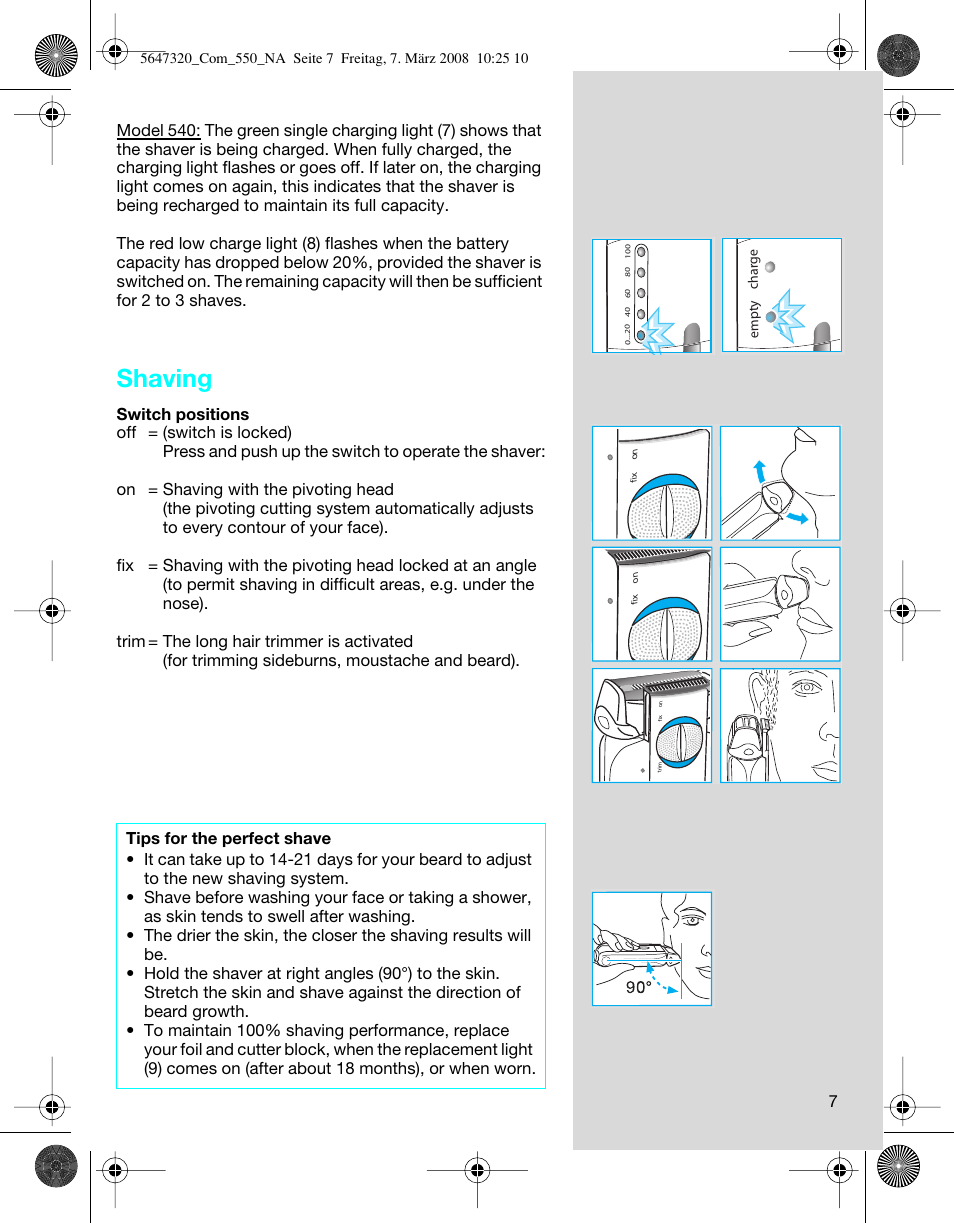 Shaving | Braun 550-5647 Series 5 User Manual | Page 7 / 26