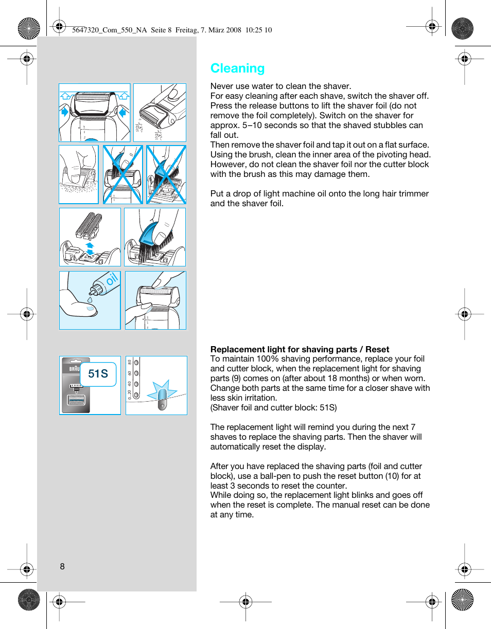 Cleaning | Braun 550-5647 Series 5 User Manual | Page 8 / 26