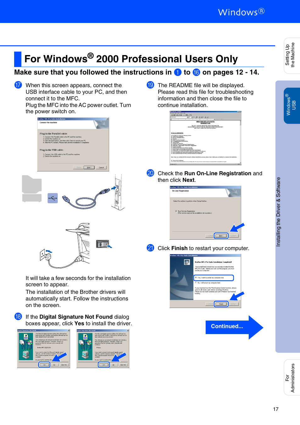 For windows® 2000 professional users only, For windows, 2000 professional users only | Windows, 2000 professional users, Make sure that you followed the instructions in, On pages 12 - 14 | Brother MFC 8220 User Manual | Page 19 / 59