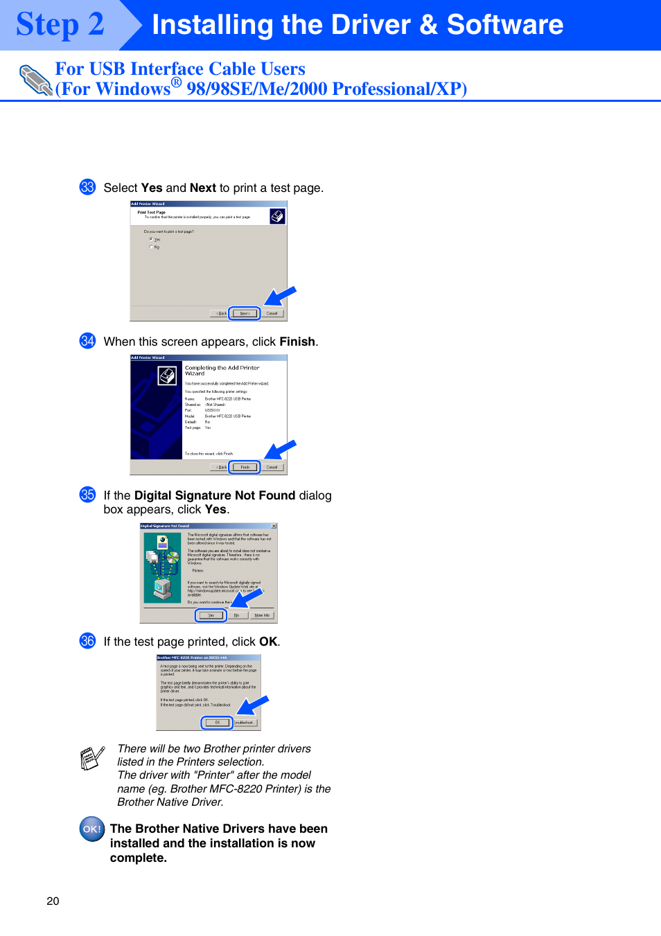 Step 2, Installing the driver & software | Brother MFC 8220 User Manual | Page 22 / 59