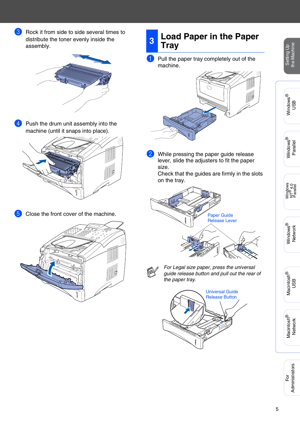 3 load paper in the paper tray, Load paper in the paper tray, 3load paper in the paper tray | Brother MFC 8220 User Manual | Page 7 / 59
