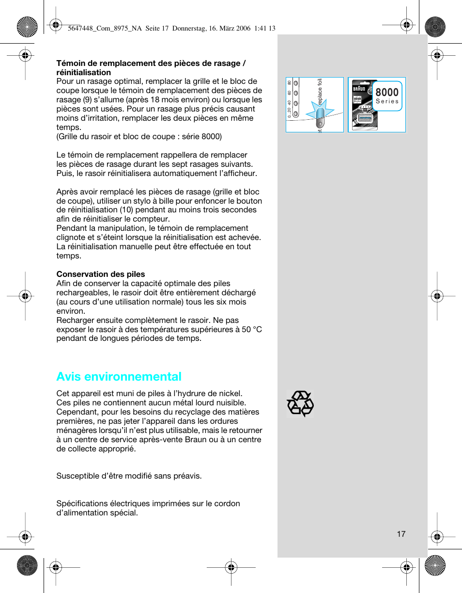 Avis environnemental | Braun 8975 360°Complete Solo User Manual | Page 17 / 26